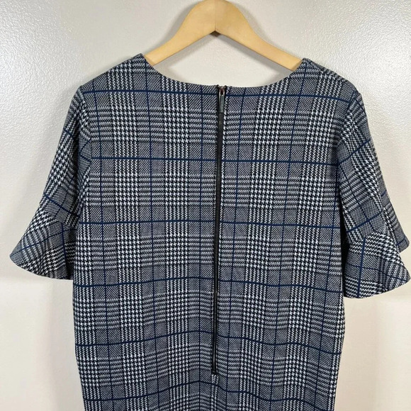 Calvin Klein Houndstooth Knee Length Shift Dress Size 14 Flutter Sleeve Plaid - Picture 8 of 10
